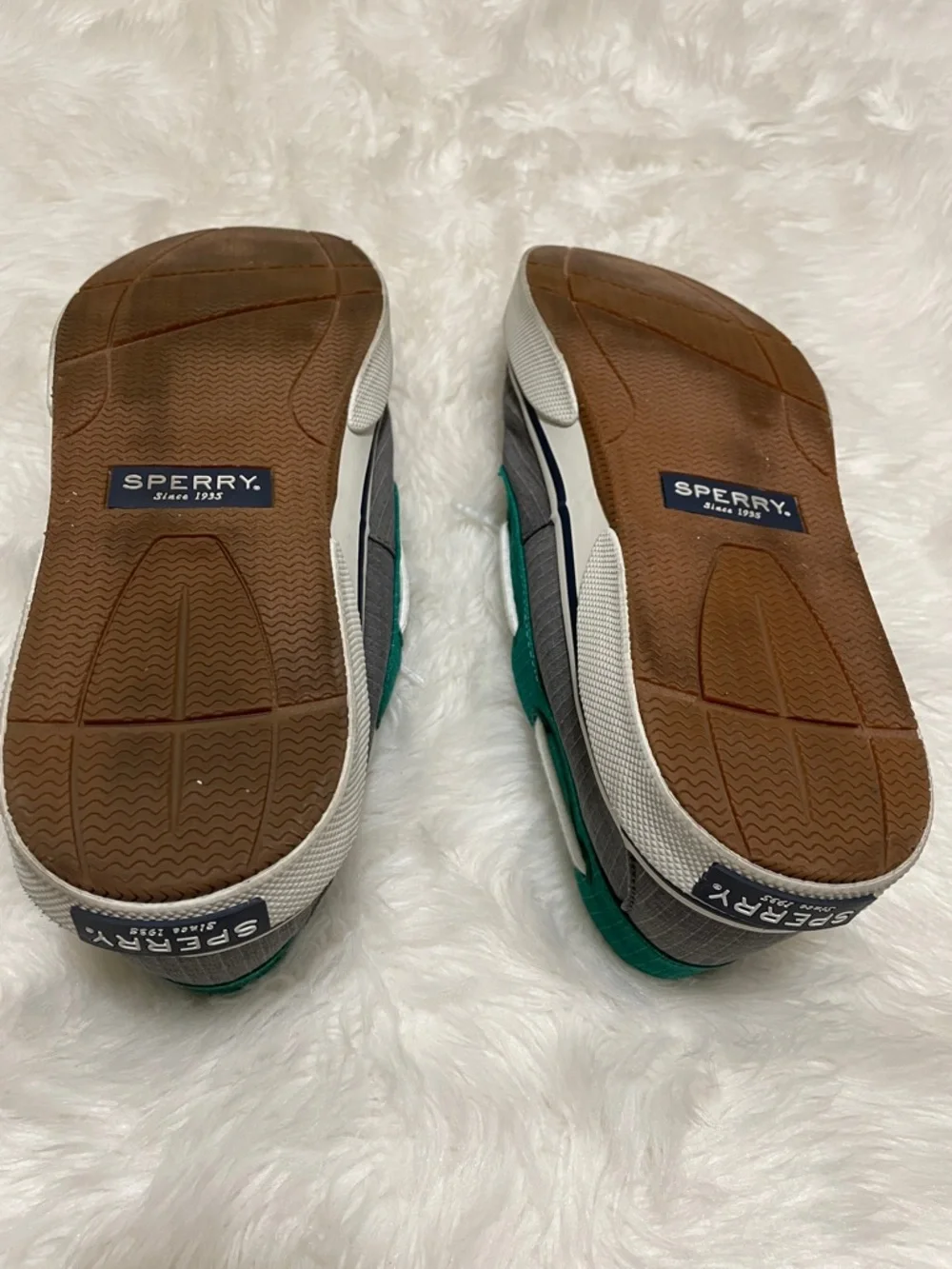 Sperry Halyard Green and Gray Canvas Boat Shoes 11.5